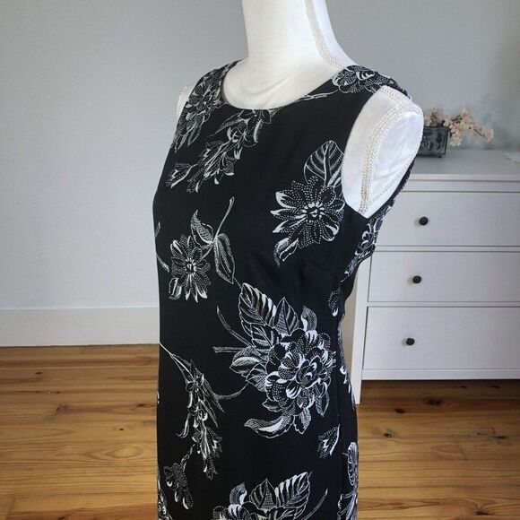 Vintage 90s Black Chiffon Floral Print Sheath Slip Dress 4 Petite Sleeveless - Picture 4 of 12